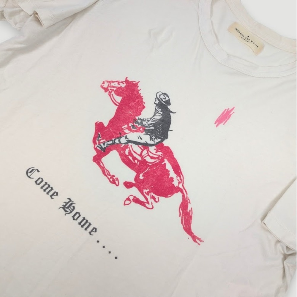 Imogene + Willie Come Home Tee Shirt Mens Size Medium Cream Western USA Made
